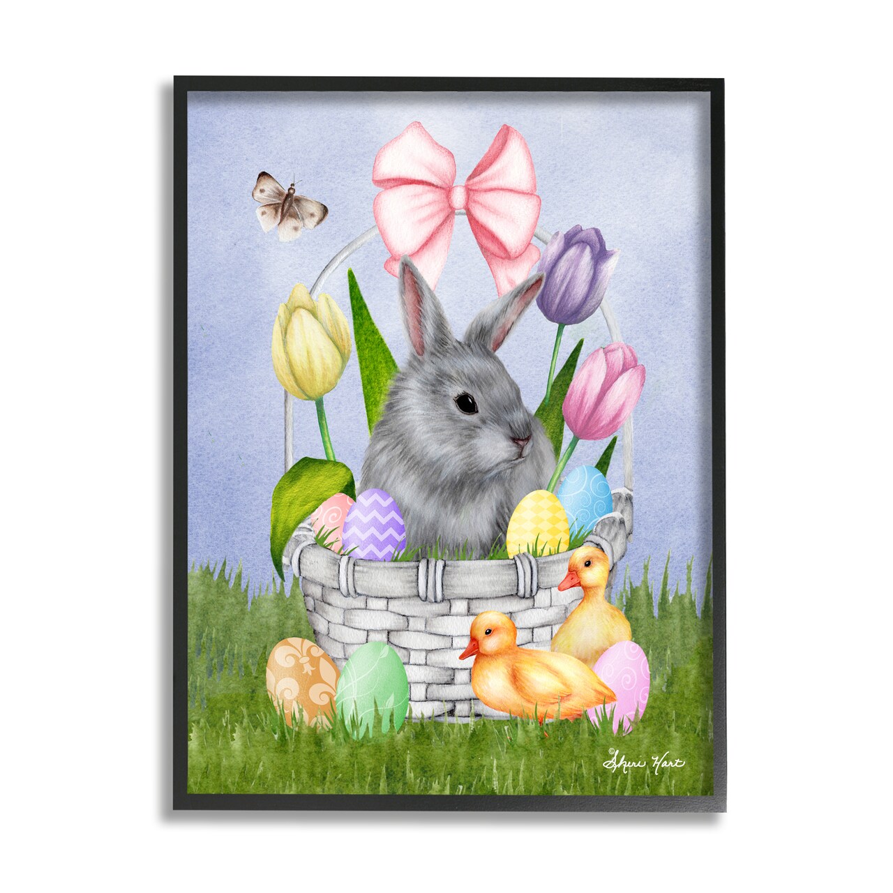 Stupell Industries Easter Rabbit and Baby Chicks Black Framed Giclee Art